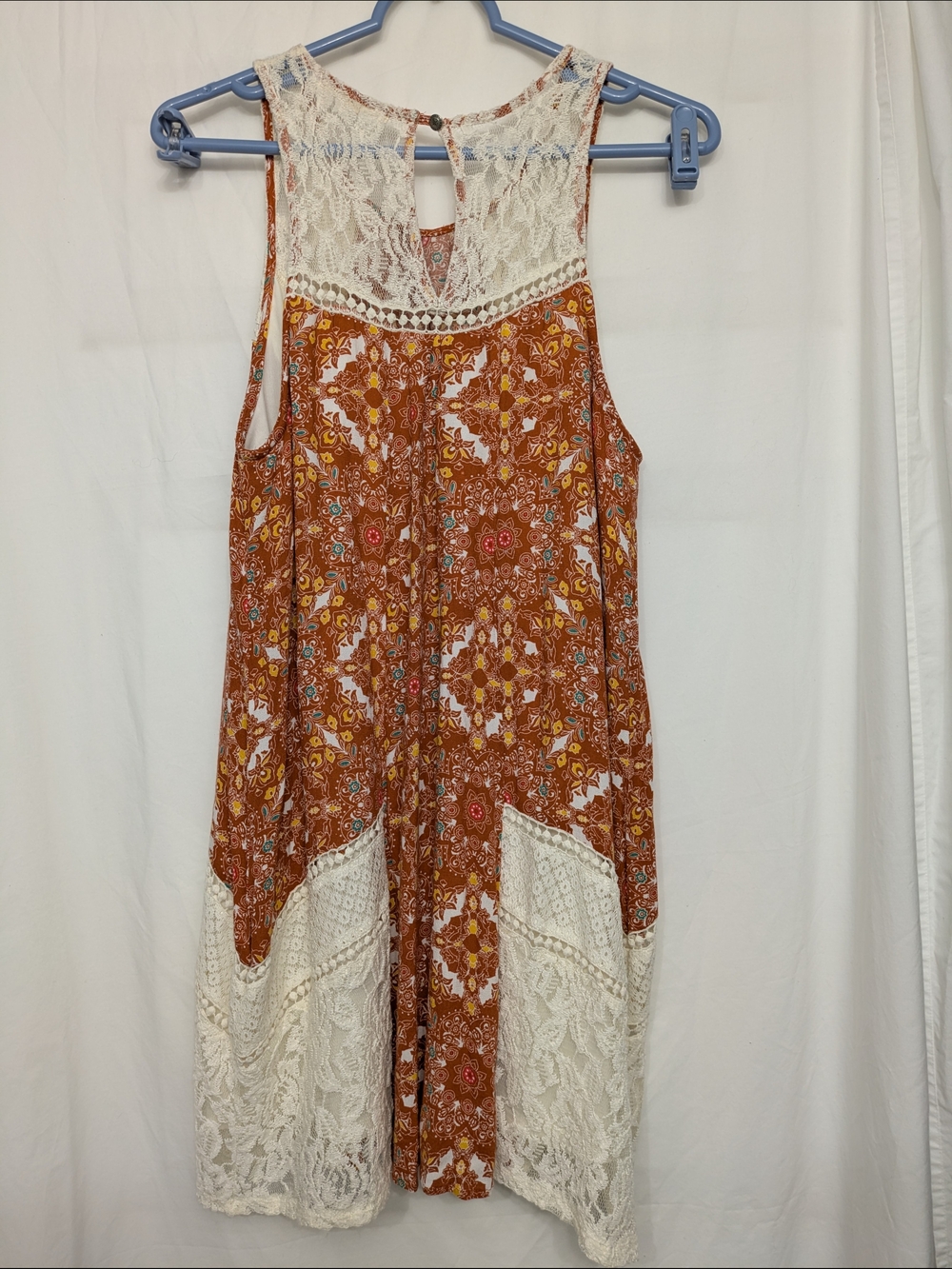 Boho Crochet Panel Maxi Dress in Rust Floral - Picture 5 of 8